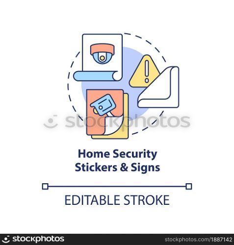 Home security stickers and signs concept icon. Burglary prevention abstract idea thin line illustration. Fake security system warning. Vector isolated outline color drawing. Editable stroke. Home security stickers and signs concept icon