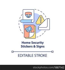 Home security stickers and signs concept icon. Burglary prevention abstract idea thin line illustration. Fake security system warning. Vector isolated outline color drawing. Editable stroke. Home security stickers and signs concept icon