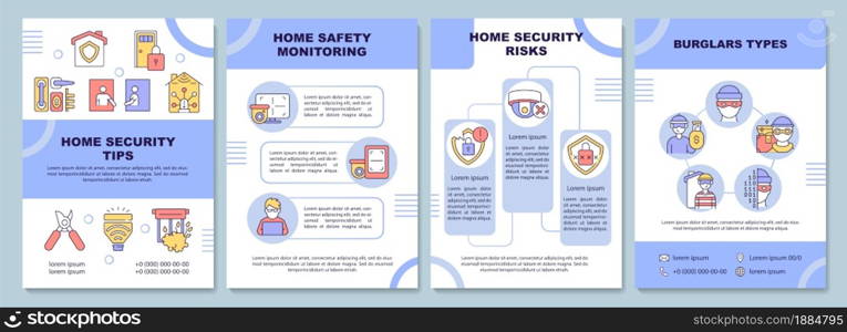 Home security tips brochure template. Protection system. Flyer, booklet, leaflet print, cover design with linear icons. Vector layouts for presentation, annual reports, advertisement pages. Home security tips brochure template