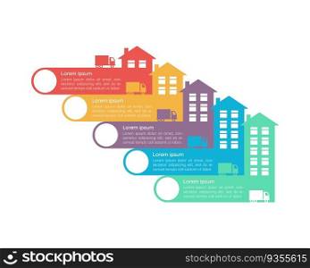 Home service infographic chart design template. House care and cleaning. Abstract vector infochart with blank copy spaces. Instructional graphics with 5 step sequence. Visual data presentation. Home service infographic chart design template