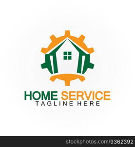 Home service logo, design concept gear and home, suitable for renovation, rebuild companies, and companies that provide home maintenance