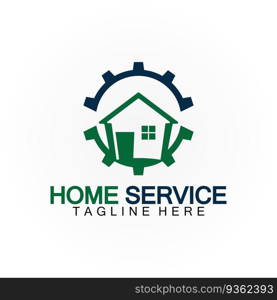 Home service logo, design concept gear and home, suitable for renovation, rebuild companies, and companies that provide home maintenance