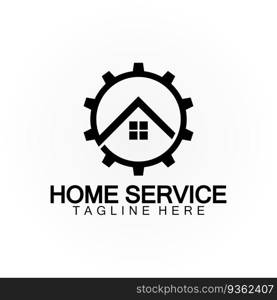 Home service logo, design concept gear and home, suitable for renovation, rebuild companies, and companies that provide home maintenance