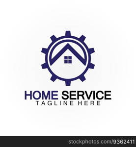 Home service logo, design concept gear and home, suitable for renovation, rebuild companies, and companies that provide home maintenance