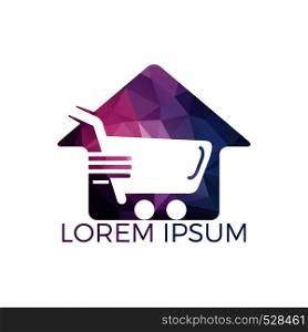 Home shopping cart logo concept design. Shop home logotype. Home market logo design template.