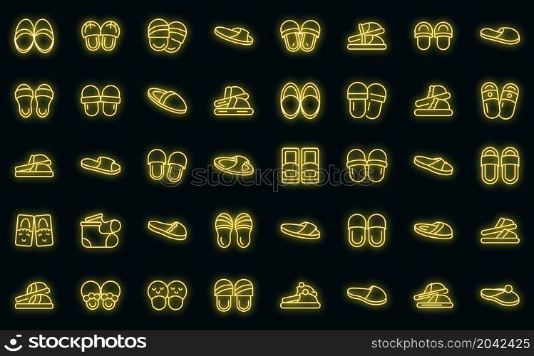 Home slippers icon. Outline home slippers vector icon neon color on black. Home slippers icon, outline style