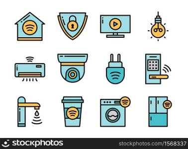 Home smart devices icon set colorline style. Symbols for website, magazine, app and design.