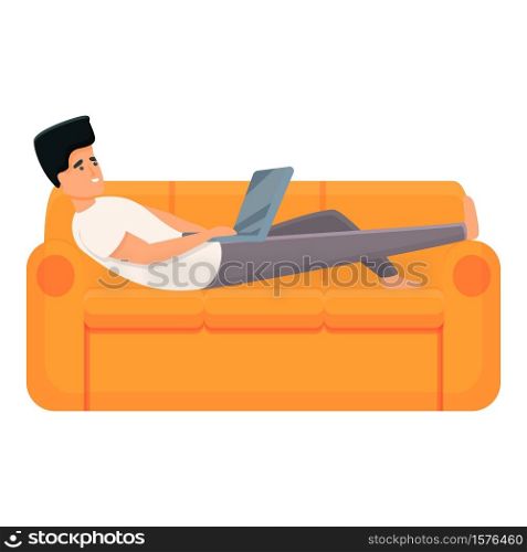 Home sofa remote work icon. Cartoon of home sofa remote work vector icon for web design isolated on white background. Home sofa remote work icon, cartoon style