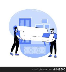 Home staging furniture isolated cartoon vector illustrations. Home stager puts furniture in apartment, small business, commerce project, preparing real estate for sale vector cartoon.. Home staging furniture isolated cartoon vector illustrations.