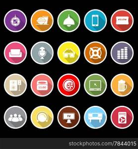 Home theater icons with long shadow, stock vector