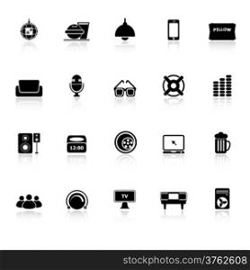 Home theater icons with reflect on white background, stock vector