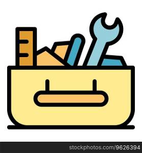 Home tool box icon outline vector. Work construction. House wood color flat. Home tool box icon vector flat