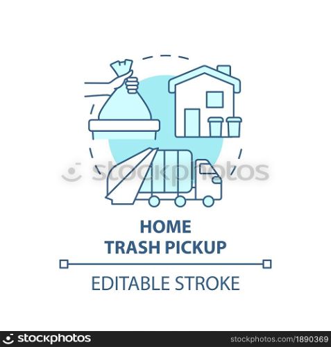 Home trash pickup blue concept icon. Waste collection and disposal abstract idea thin line illustration. Garbage management. Rubbish transfer. Vector isolated outline color drawing. Editable stroke. Home trash pickup blue concept icon