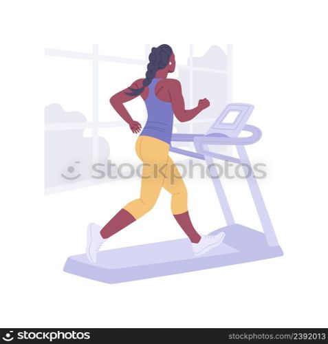 Home treadmill isolated cartoon vector illustrations. Muscular woman running on a treadmill at home, physical activity, healthy lifestyle, go in for sports, cardio training vector cartoon.. Home treadmill isolated cartoon vector illustrations.
