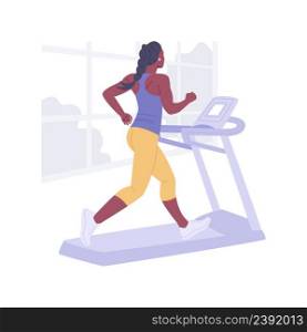 Home treadmill isolated cartoon vector illustrations. Muscular woman running on a treadmill at home, physical activity, healthy lifestyle, go in for sports, cardio training vector cartoon.. Home treadmill isolated cartoon vector illustrations.