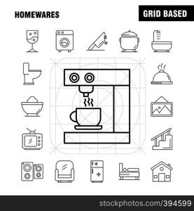 Home wares Line Icons Set For Infographics, Mobile UX/UI Kit And Print Design. Include: Appliances, Home, Home Ware, House, Pan, Bathroom, Furniture, Icon Set - Vector