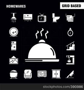 Home wares Solid Glyph Icons Set For Infographics, Mobile UX/UI Kit And Print Design. Include: Appliances, Home, Home Ware, House, Pan, Bathroom, Furniture, Icon Set - Vector