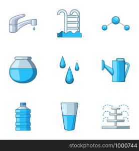 Home water icons set. Cartoon set of 9 home water vector icons for web isolated on white background. Home water icons set, cartoon style