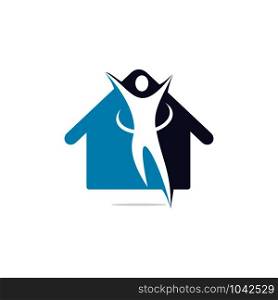 Home with happy human vector logo design. Charity, help and support organization vector design.