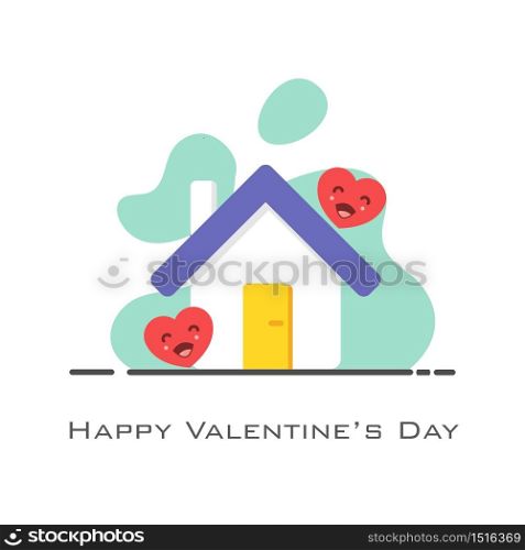 Home with hearts in flat style for valentine&rsquo;s day