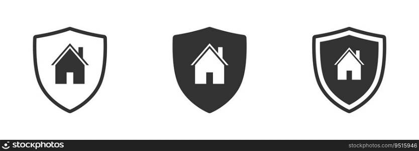 Home with shield icon. House security symbol. Vector illustration.