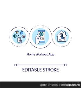 Home workout app concept icon. Getting best software for exercising in any place. Remote workout plans idea thin line illustration. Vector isolated outline RGB color drawing. Editable stroke. Home workout app concept icon