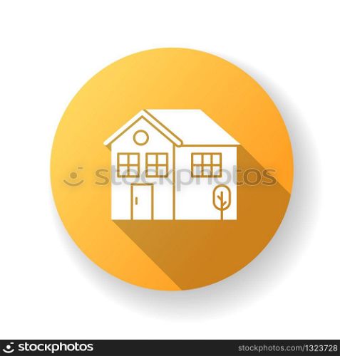 Home yellow flat design long shadow glyph icon. Residential house mortgage. Real estate coverage. Construction for sale. Urban residence with door and window. Silhouette RGB color illustration