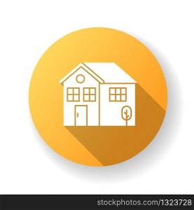 Home yellow flat design long shadow glyph icon. Residential house mortgage. Real estate coverage. Construction for sale. Urban residence with door and window. Silhouette RGB color illustration