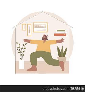 Home yoga abstract concept vector illustration. Home quarantine training, power yoga online class, relief stress, mindfulness, live streaming, stay home, social distance abstract metaphor.. Home yoga abstract concept vector illustration.