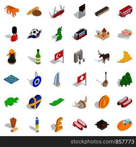 Homeland icons set. Isometric style of 36 homeland vector icons for web isolated on white background. Homeland icons set, isometric style