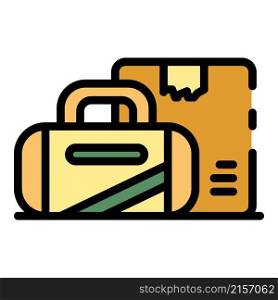 Homeless man bags icon. Outline homeless man bags vector icon color flat isolated. Homeless man bags icon color outline vector
