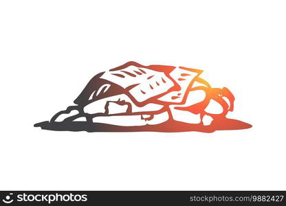 Homeless, sleep, outdoor, poor, miserable concept. Hand drawn homeless man sleeping outdoor concept sketch. Isolated vector illustration.. Homeless, sleep, outdoor, poor, miserable concept. Hand drawn isolated vector.