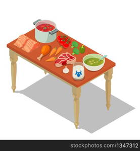 Homemade food concept banner. Isometric banner of homemade food vector concept for web, giftcard and postcard. Homemade food concept banner, isometric style