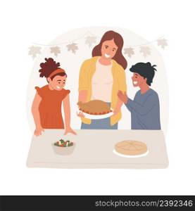 Homemade turkey isolated cartoon vector illustration. Family preparing traditional turkey for Thanksgiving Day and having fun together, celebrating holiday, autumn feast vector cartoon.. Homemade turkey isolated cartoon vector illustration.
