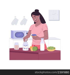 Homemade yogurt isolated cartoon vector illustrations. Sporty smiling girl preparing yogurt using home kitchen appliances, healthy food, cooking breakfast, culinary hobby vector cartoon.. Homemade yogurt isolated cartoon vector illustrations.