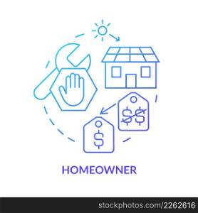 Homeowner blue gradient concept icon. Lower price of used energy. Power purchase agreements abstract idea thin line illustration. Isolated outline drawing. Myriad Pro-Bold fonts used. Homeowner blue gradient concept icon