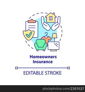 Homeowners insurance concept icon. Type of property financial protection abstract idea thin line illustration. Isolated outline drawing. Editable stroke. Arial, Myriad Pro-Bold fonts used. Homeowners insurance concept icon
