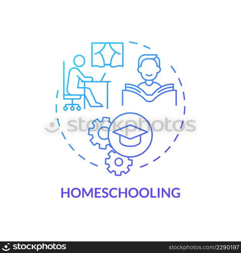 Homeschooling blue gradient concept icon. Remote and distant education. Lifelong learning contexts abstract idea thin line illustration. Isolated outline drawing. Myriad Pro-Bold fonts used. Homeschooling blue gradient concept icon