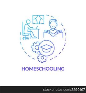 Homeschooling blue gradient concept icon. Remote and distant education. Lifelong learning contexts abstract idea thin line illustration. Isolated outline drawing. Myriad Pro-Bold fonts used. Homeschooling blue gradient concept icon