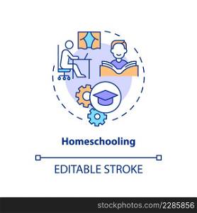 Homeschooling concept icon. Remote education. Lifelong learning contexts abstract idea thin line illustration. Isolated outline drawing. Editable stroke. Arial, Myriad Pro-Bold fonts used. Homeschooling concept icon