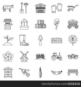 Homestead icons set. Outline set of 25 homestead vector icons for web isolated on white background. Homestead icons set, outline style