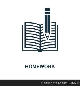 Homework creative icon. Simple element illustration. Homework concept symbol design from school collection. Can be used for mobile and web design, apps, software, print.. Homework icon. Monochrome style icon design from school icon collection. UI. Illustration of homework icon. Pictogram isolated on white. Ready to use in web design, apps, software, print.