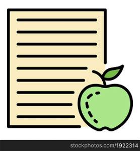 Homework paper apple icon. Outline homework paper apple vector icon color flat isolated on white. Homework paper apple icon color outline vector