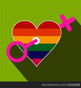 Homosexual love women flat icon with shadow on the background. Homosexual love women flat icon