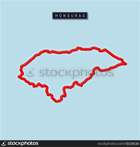 Honduras bold outline map. Glossy red border with soft shadow. Country name plate. Vector illustration.. Honduras bold outline map. Vector illustration