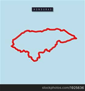 Honduras bold outline map. Glossy red border with soft shadow. Country name plate. Vector illustration.. Honduras bold outline map. Vector illustration