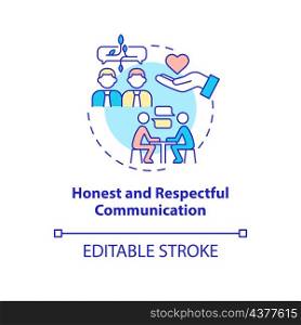 Honest and respectful communication concept icon. Clear relationship in team abstract idea thin line illustration. Isolated outline drawing. Editable stroke. Roboto-Medium, Myriad Pro-Bold fonts used. Honest and respectful communication concept icon