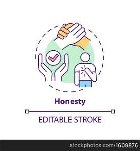 Honesty concept icon. Journalistic ethics standards idea thin line illustration. Seeking truth and reporting it. Truthfulness and accuracy. Vector isolated outline RGB color drawing. Editable stroke. Honesty concept icon