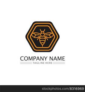 Honey and bee icon logo vector animal design and illustration 