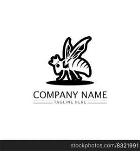 Honey and bee icon logo vector animal design and illustration 